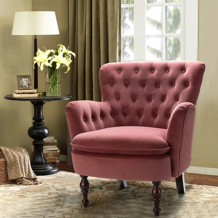 Detailed Tufted Super Comfy Blush Velvet Lounge Chair