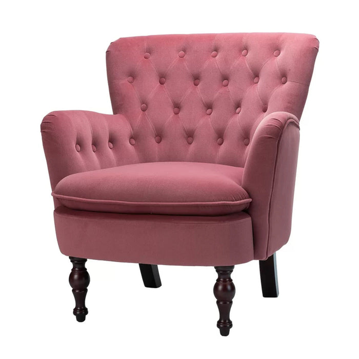 Detailed Tufted Super Comfy Blush Velvet Lounge Chair