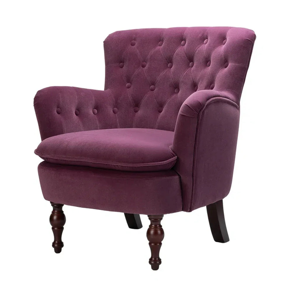 Detailed Tufted Super Comfy Magenta Velvet Lounge Chair - All India Decor