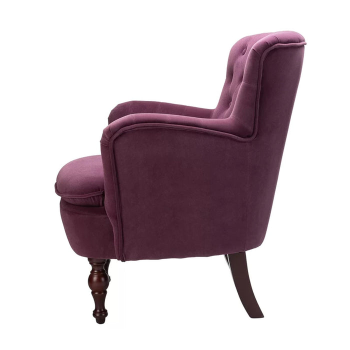 Detailed Tufted Super Comfy Magenta Velvet Lounge Chair