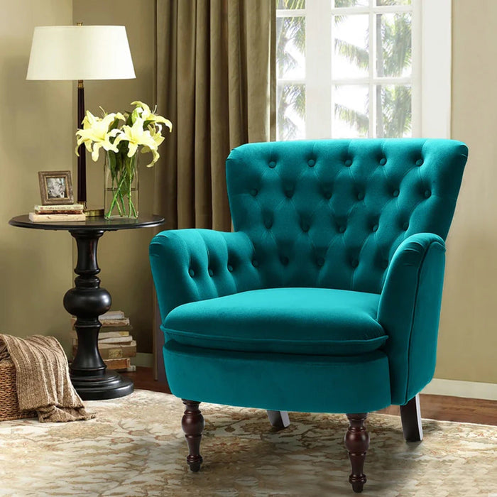 Detailed Tufted Super Comfy Emerald Velvet Lounge Chair