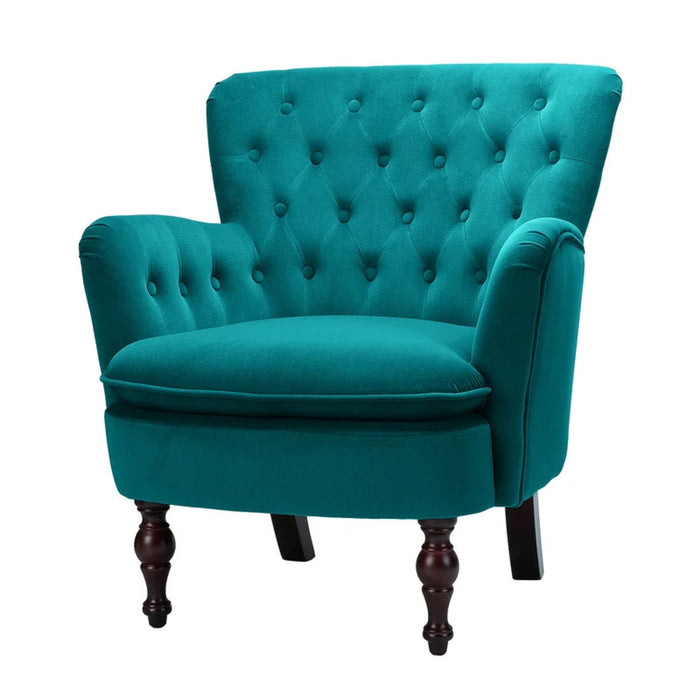 Detailed Tufted Super Comfy Emerald Velvet Lounge Chair