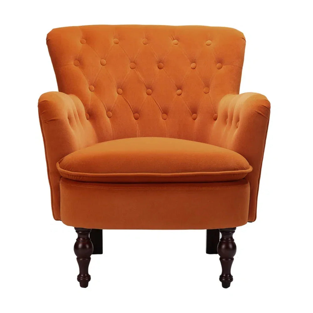 Detailed Tufted Super Comfy Orange Velvet Lounge Chair - All India Decor