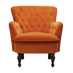 Detailed Tufted Super Comfy Orange Velvet Lounge Chair - All India Decor