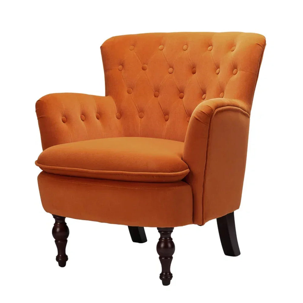 Detailed Tufted Super Comfy Orange Velvet Lounge Chair - All India Decor