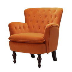 Detailed Tufted Super Comfy Orange Velvet Lounge Chair - All India Decor
