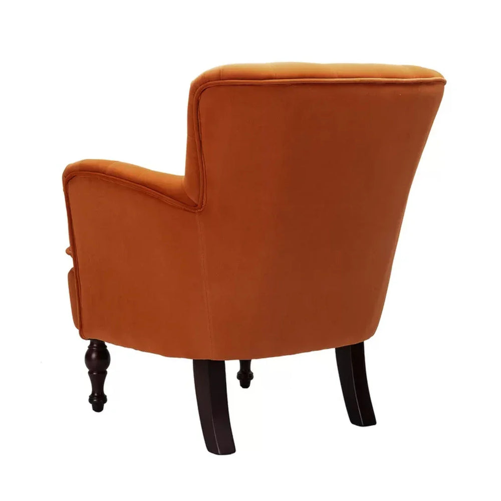 Detailed Tufted Super Comfy Orange Velvet Lounge Chair - All India Decor