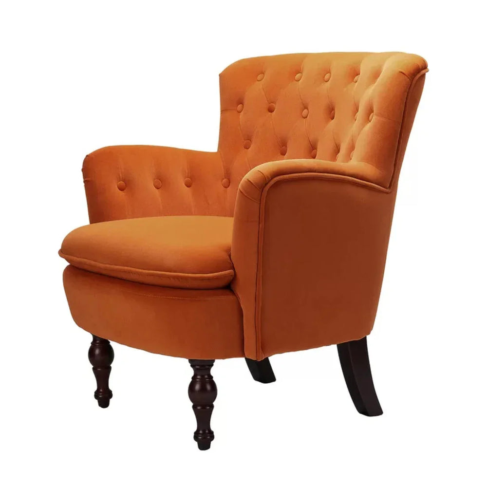 Detailed Tufted Super Comfy Orange Velvet Lounge Chair - All India Decor