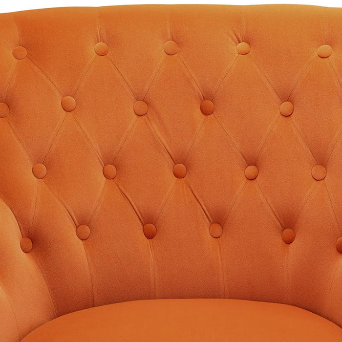 Detailed Tufted Super Comfy Orange Velvet Lounge Chair