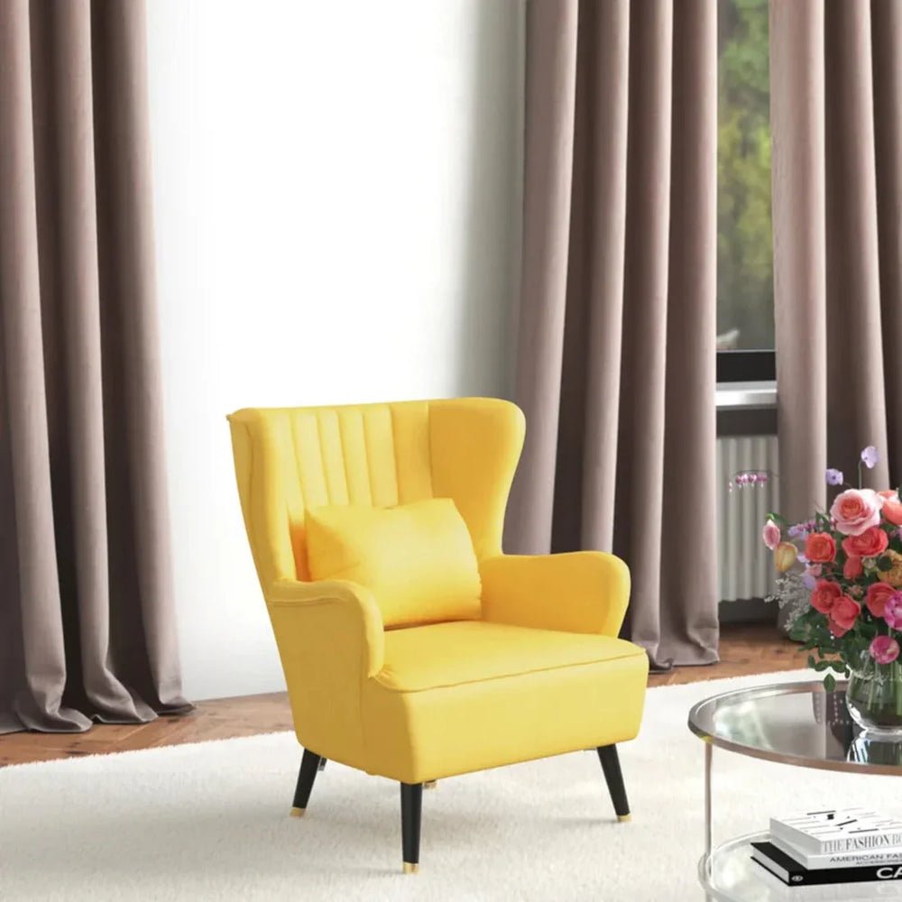 Yellow Chic Tufted Accent Chair With Cushion - All India Decor