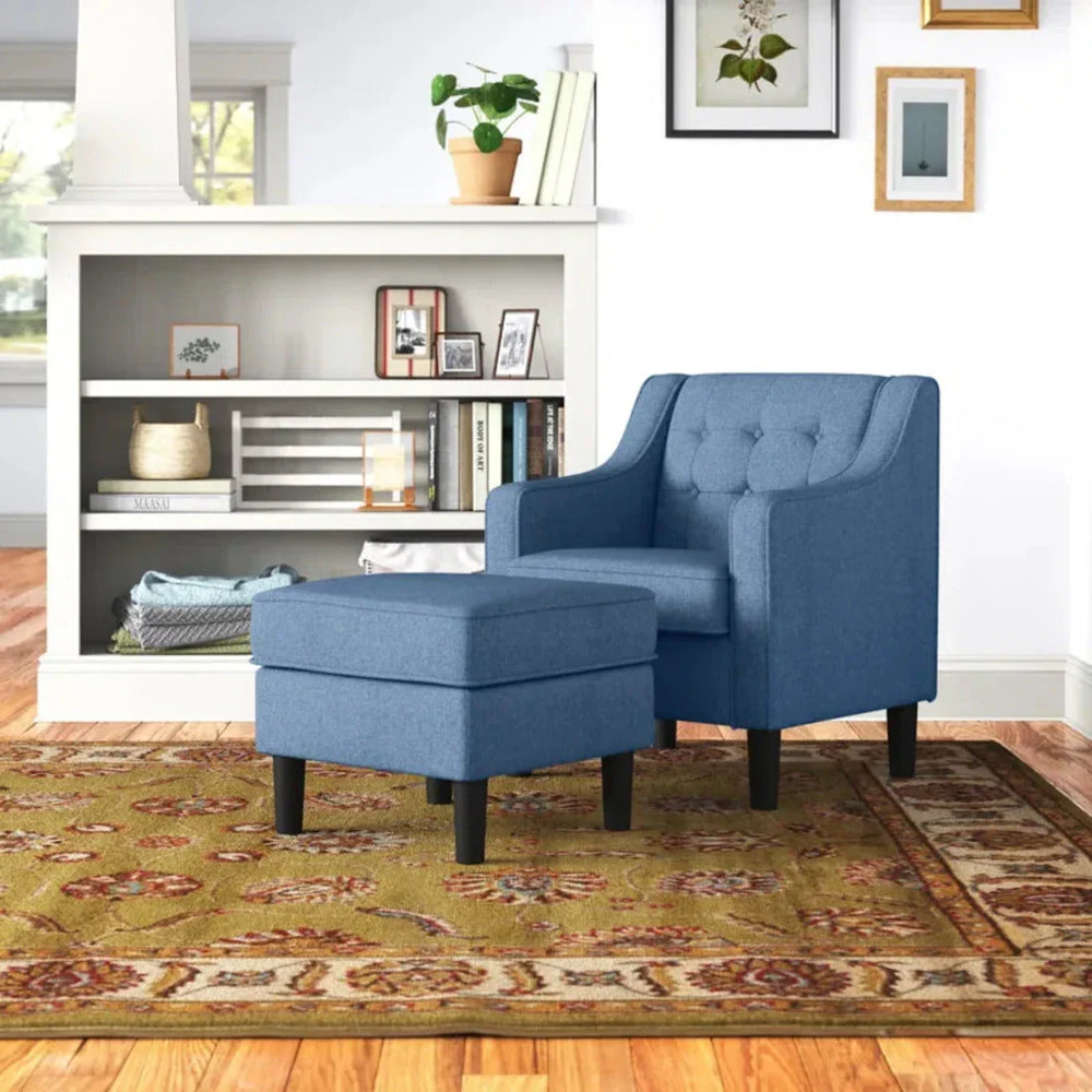 Skyblue Tufted Comfy Lounge Chair With Ottoman - All India Decor