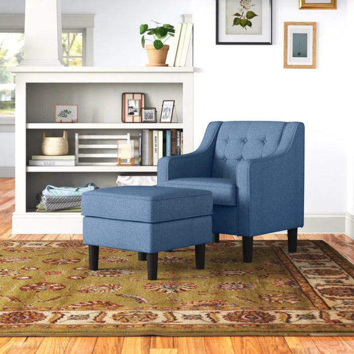 Skyblue Tufted Comfy Lounge Chair With Ottoman