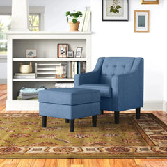 Skyblue Tufted Comfy Lounge Chair With Ottoman - All India Decor