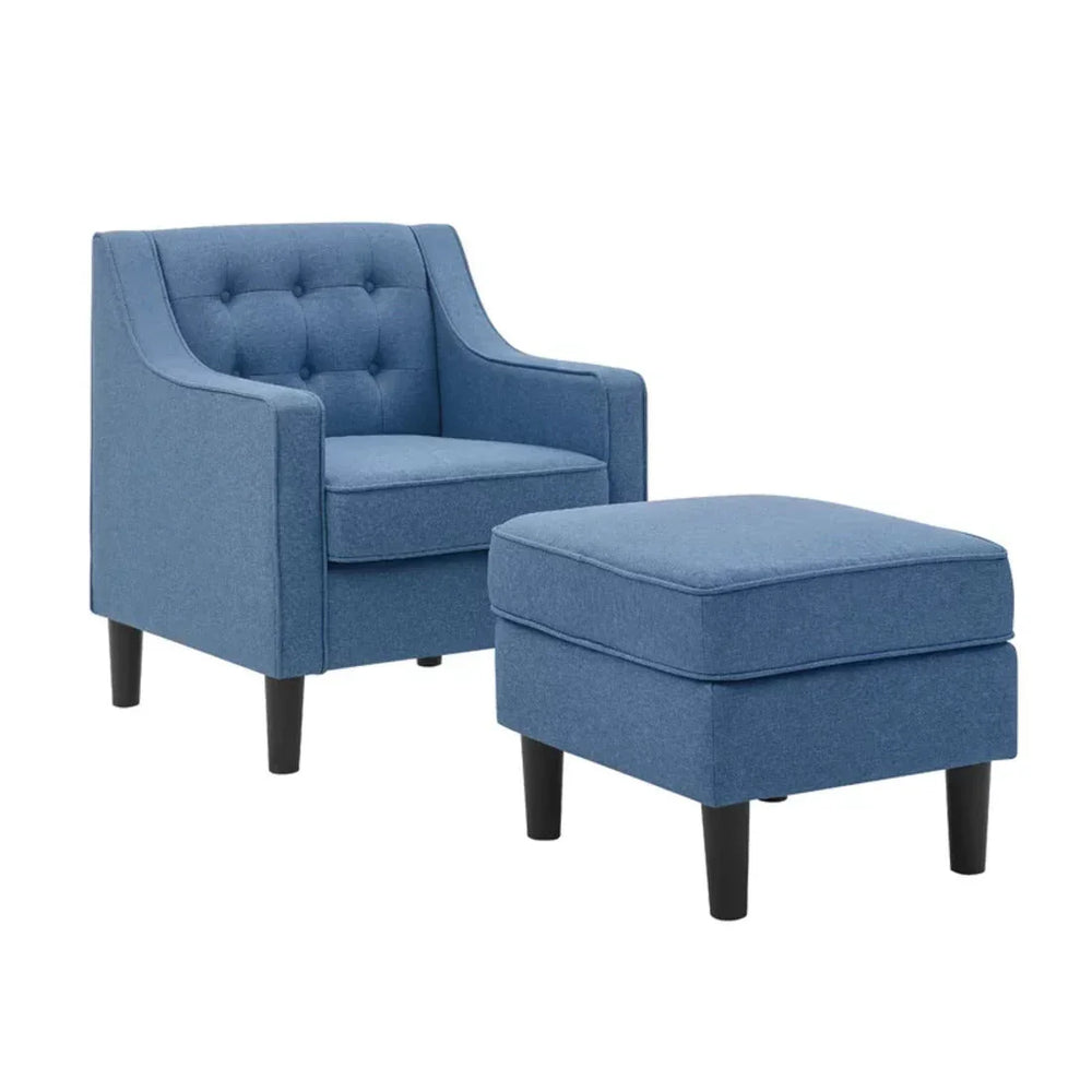 Skyblue Tufted Comfy Lounge Chair With Ottoman - All India Decor