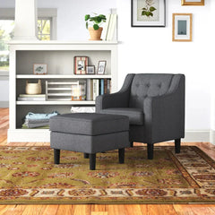 Grey Tufted Comfy Lounge Chair With Ottoman - All India Decor