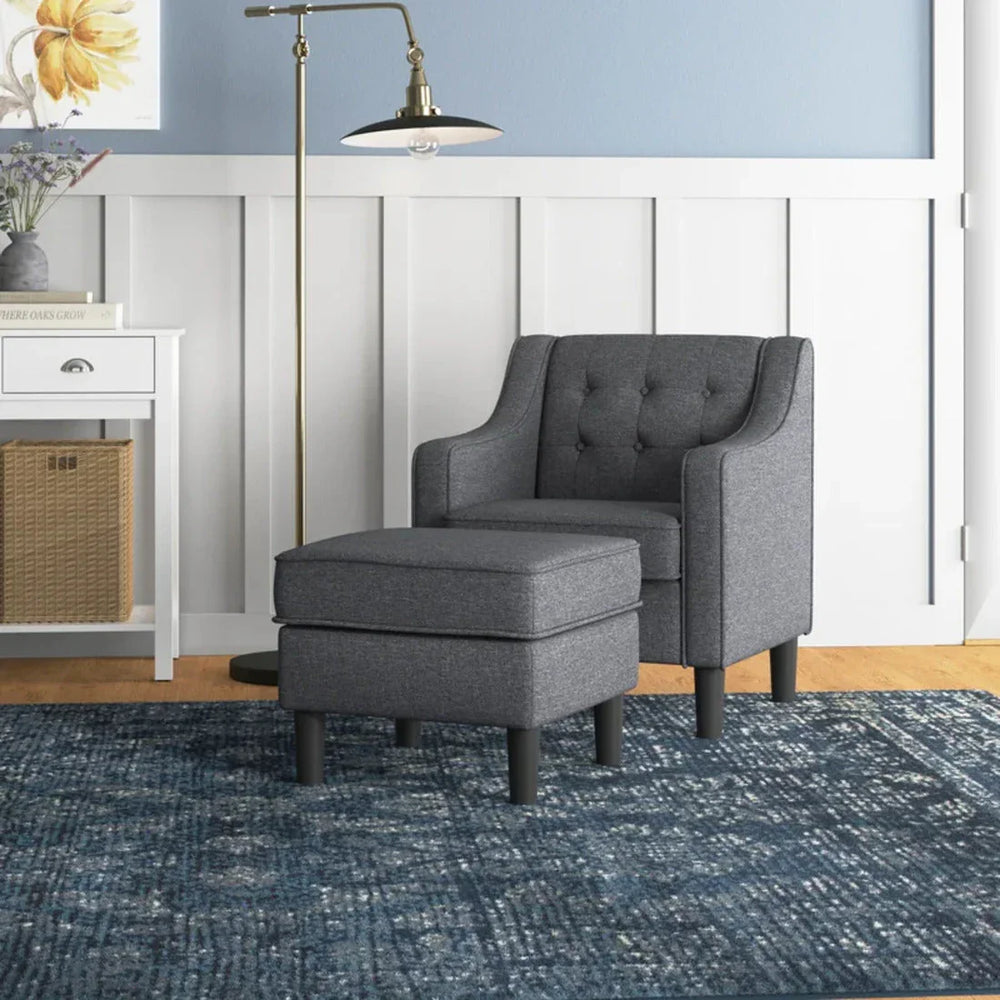 Grey Tufted Comfy Lounge Chair With Ottoman - All India Decor