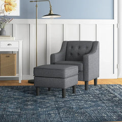 Grey Tufted Comfy Lounge Chair With Ottoman - All India Decor