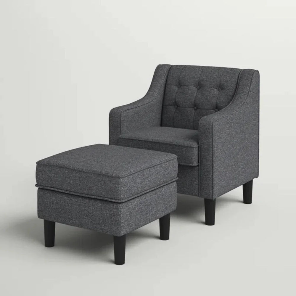 Grey Tufted Comfy Lounge Chair With Ottoman - All India Decor