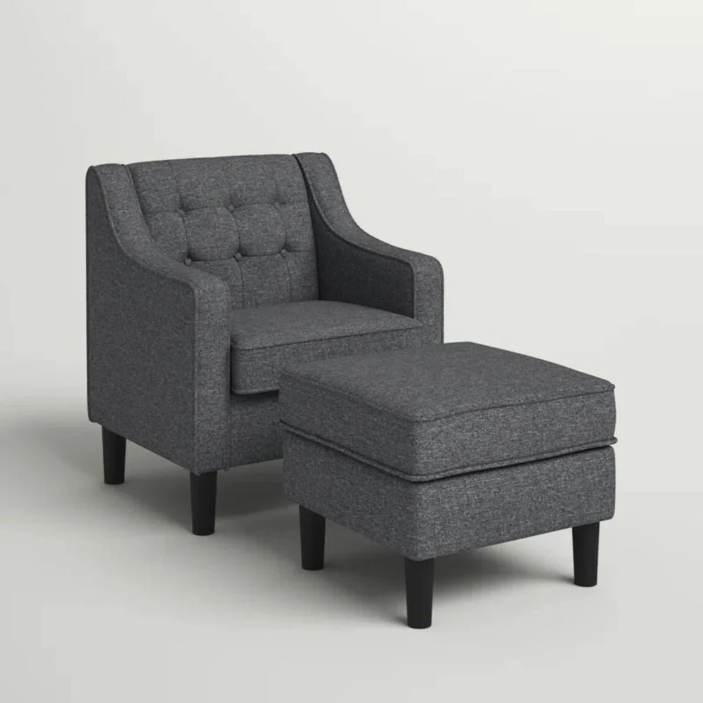 Grey Tufted Comfy Lounge Chair With Ottoman - All India Decor