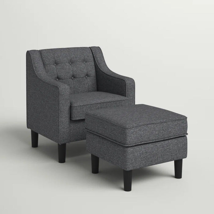 Grey Tufted Comfy Lounge Chair With Ottoman