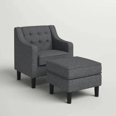 Grey Tufted Comfy Lounge Chair With Ottoman - All India Decor