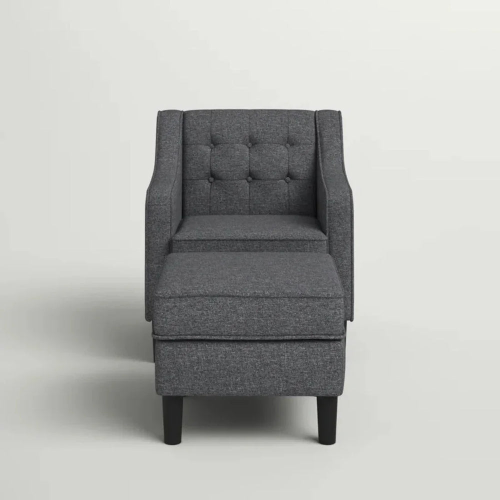 Grey Tufted Comfy Lounge Chair With Ottoman - All India Decor