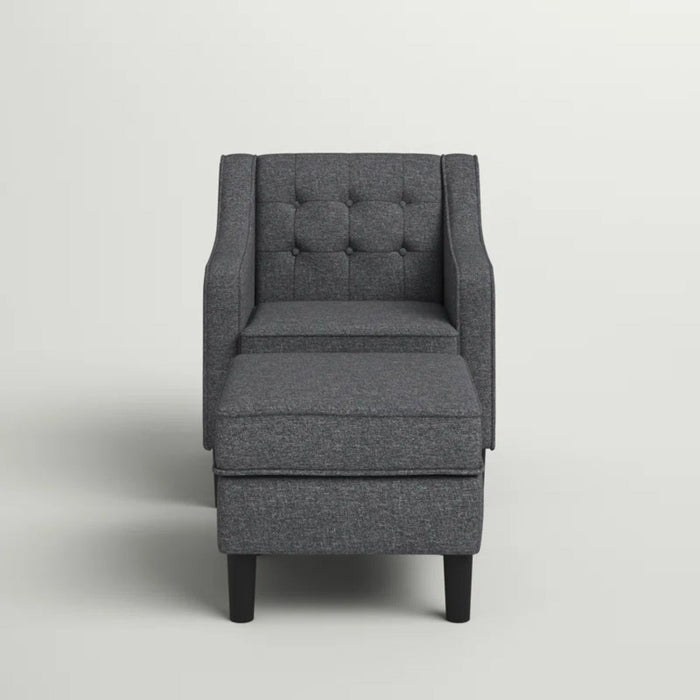 Grey Tufted Comfy Lounge Chair With Ottoman