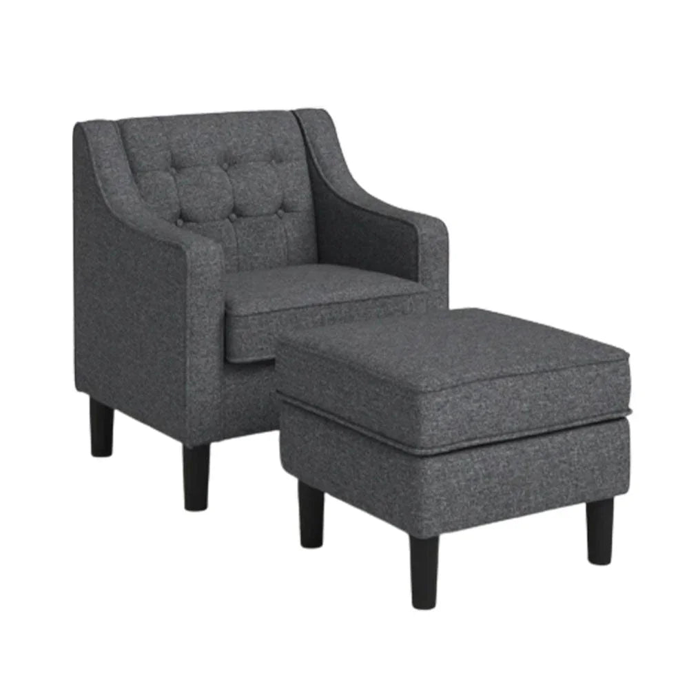 Grey Tufted Comfy Lounge Chair With Ottoman - All India Decor