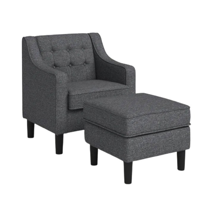 Grey Tufted Comfy Lounge Chair With Ottoman