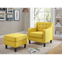 Yellow Tufted Comfy Lounge Chair With Ottoman - All India Decor