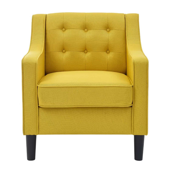 Yellow Tufted Comfy Lounge Chair With Ottoman