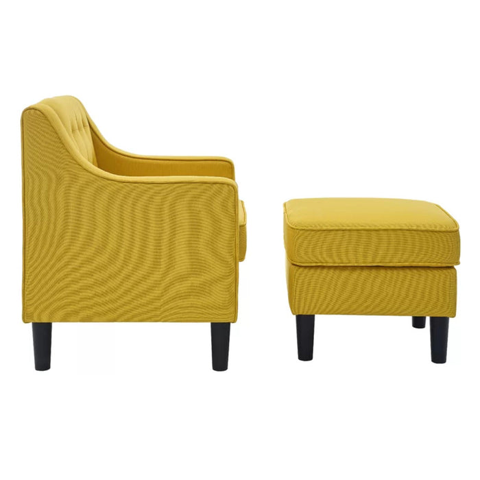 Yellow Tufted Comfy Lounge Chair With Ottoman