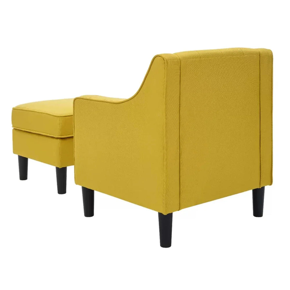 Yellow Tufted Comfy Lounge Chair With Ottoman - All India Decor