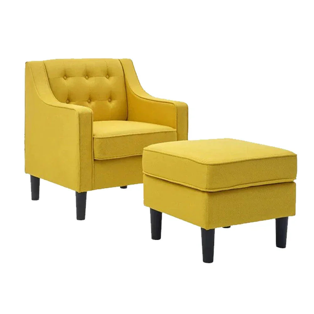 Yellow Tufted Comfy Lounge Chair With Ottoman - All India Decor
