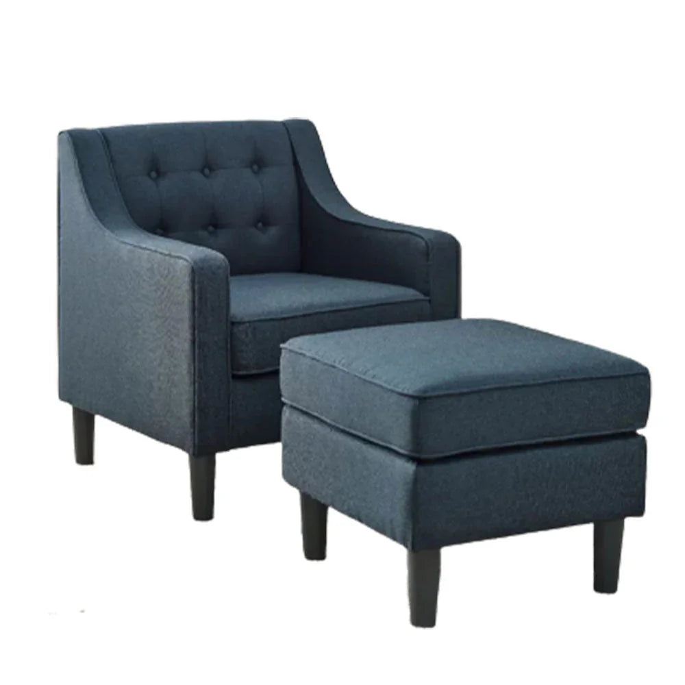 Charcoal Tufted Comfy Lounge Chair With Ottoman - All India Decor