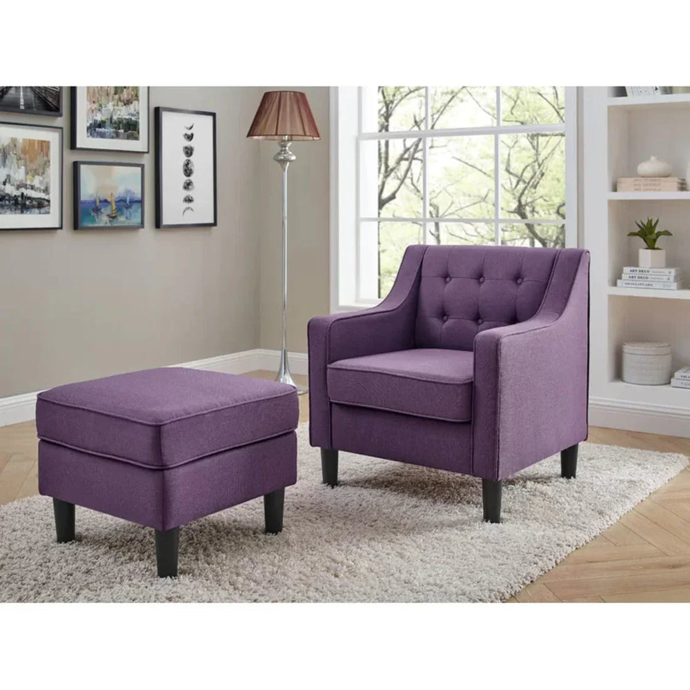 Purple Tufted Comfy Lounge Chair With Ottoman - All India Decor