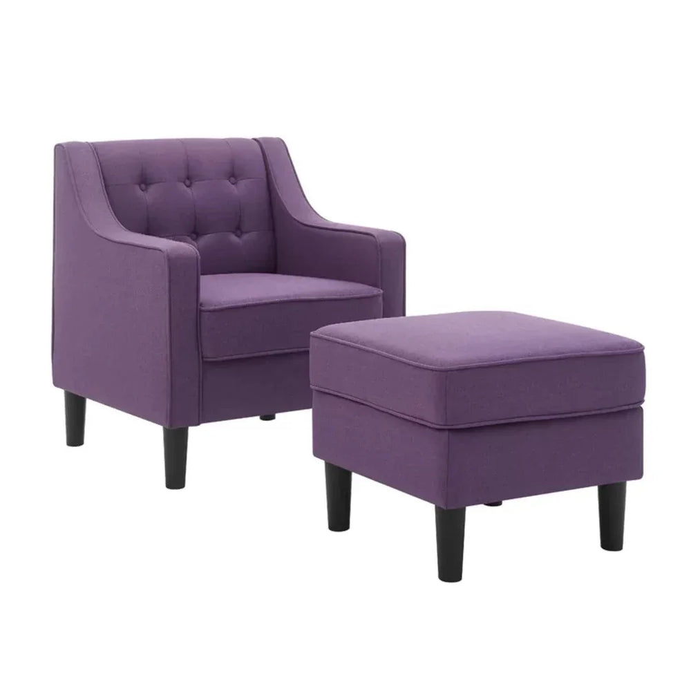 Purple Tufted Comfy Lounge Chair With Ottoman - All India Decor