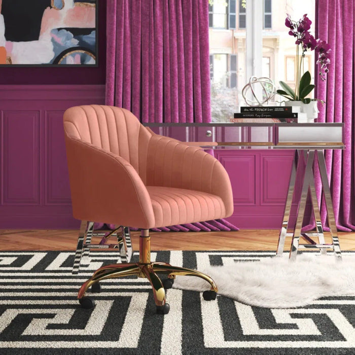 Refined Baby Pink Tufted Velvet Armchair With Golden Legs