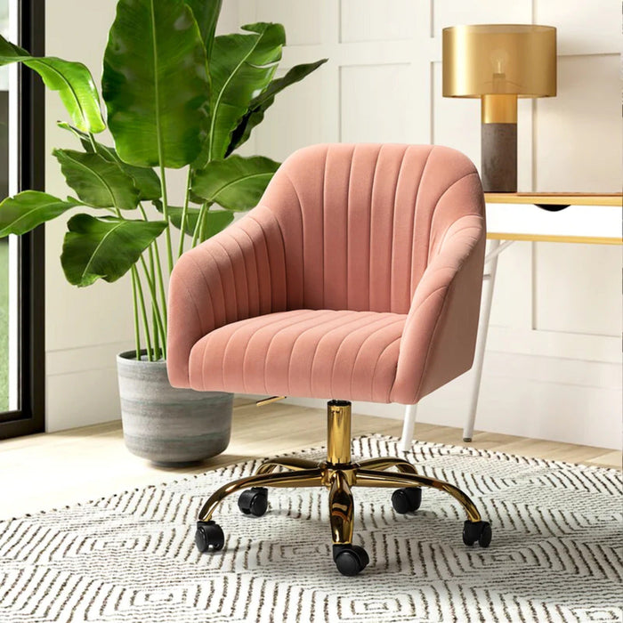 Refined Baby Pink Tufted Velvet Armchair With Golden Legs