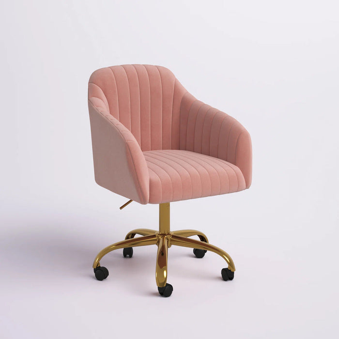 Refined Baby Pink Tufted Velvet Armchair With Golden Legs