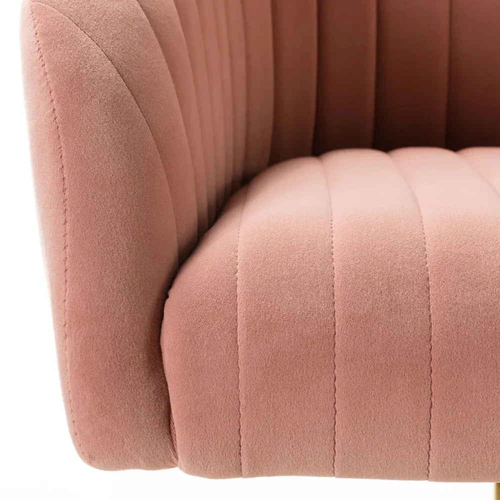 Refined Baby Pink Tufted Velvet Armchair With Golden Legs - All India Decor