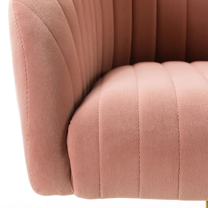 Refined Baby Pink Tufted Velvet Armchair With Golden Legs