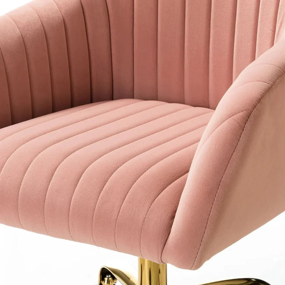Refined Baby Pink Tufted Velvet Armchair With Golden Legs - All India Decor