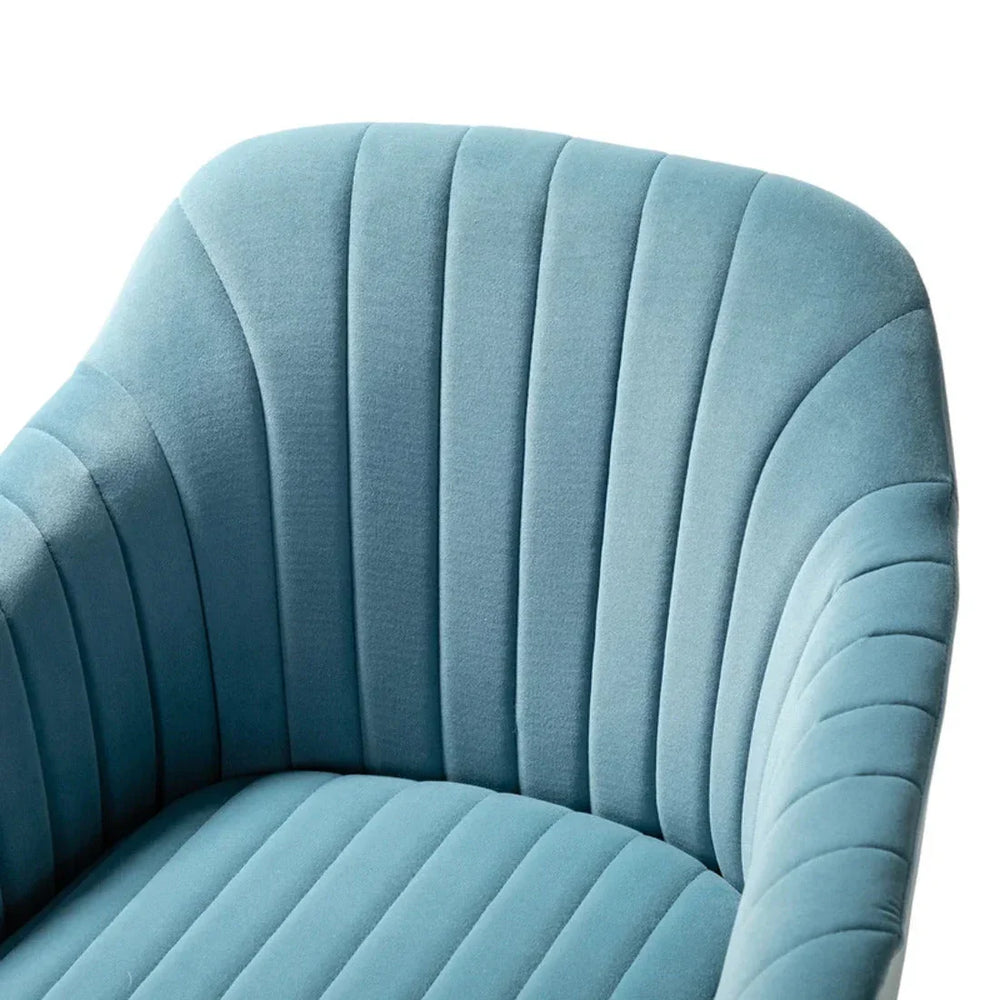 Refined Sky Blue Tufted Velvet Armchair With Golden Legs - All India Decor