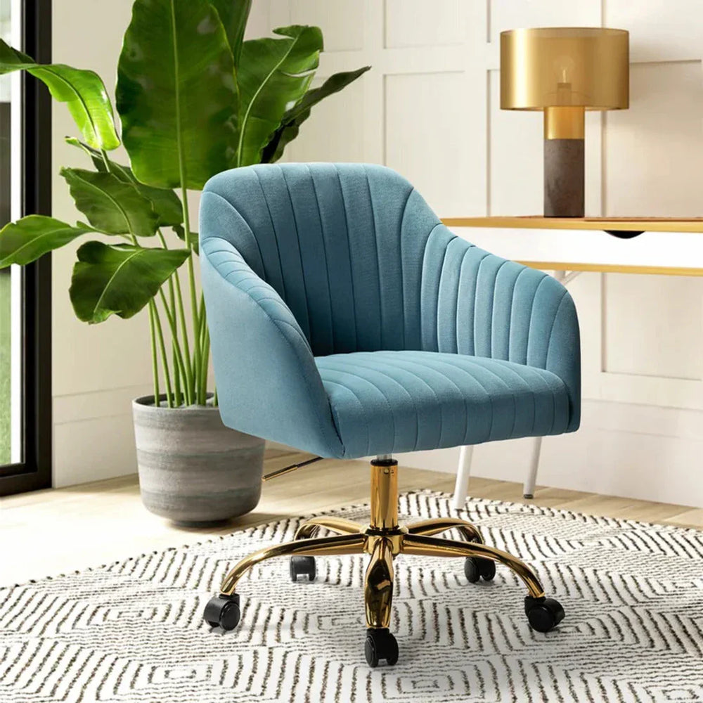 Refined Sky Blue Tufted Velvet Armchair With Golden Legs - All India Decor