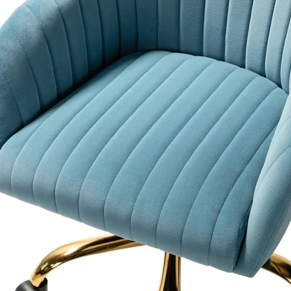 Refined Sky Blue Tufted Velvet Armchair With Golden Legs - All India Decor