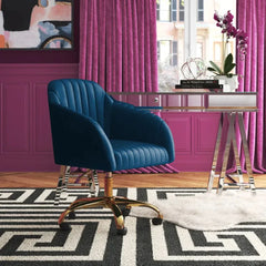 Refined Navy Blue Tufted Velvet Armchair With Golden Legs - All India Decor