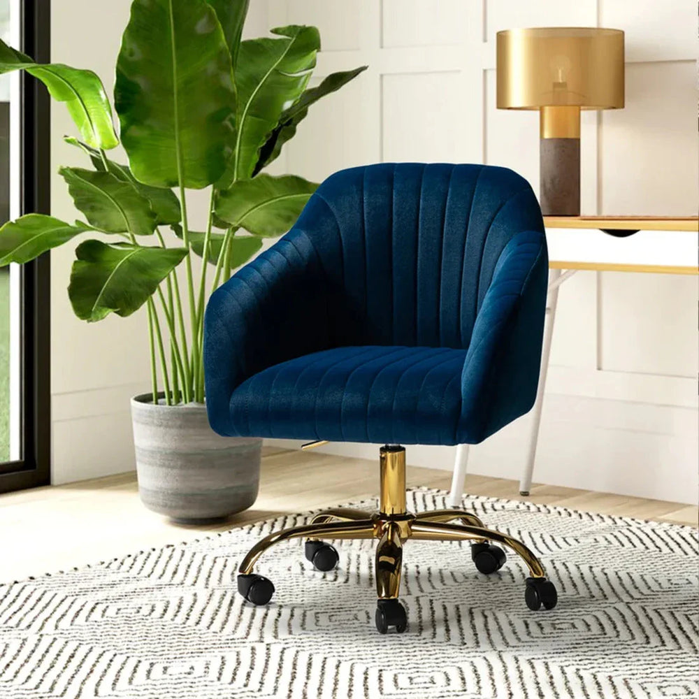 Refined Navy Blue Tufted Velvet Armchair With Golden Legs - All India Decor