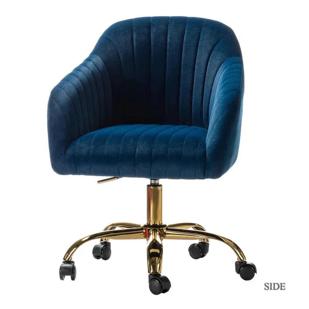 Refined Navy Blue Tufted Velvet Armchair With Golden Legs - All India Decor