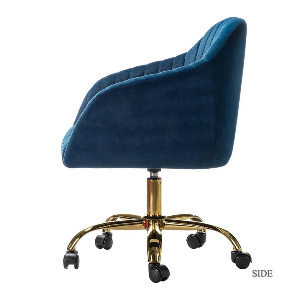 Refined Navy Blue Tufted Velvet Armchair With Golden Legs - All India Decor